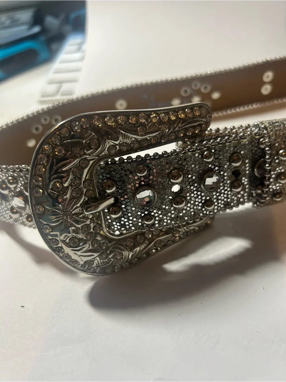 ~Sparkling Silver Crosses  Rhinestone Leather Girl's Western Belt